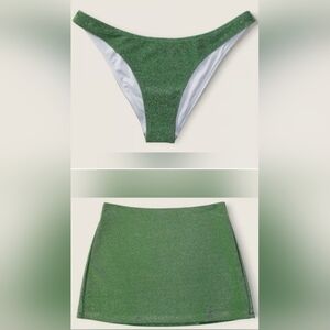 M/M L/L PINK Swim Shimmer Brazilian Skirt Bikini Set Green